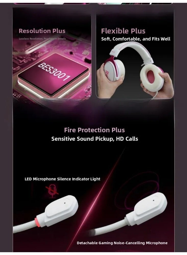 بينجل سماعة ألعاب ليفياثان، منفذ USB من النوع C / USB - صوت محيطي افتراضي 7.1 - ميكروفون قابل للفصل بخاصية إلغاء الضوضاء - وحدة تشغيل ديناميكية 53 مم - وسادات أذن مريحة وجيدة التهوية - متوافقة مع الهواتف المحمولة، وأجهزة الكمبيوتر، وأجهزة Xbox، وPS 4/5 | أبيض/وردي - Image 2